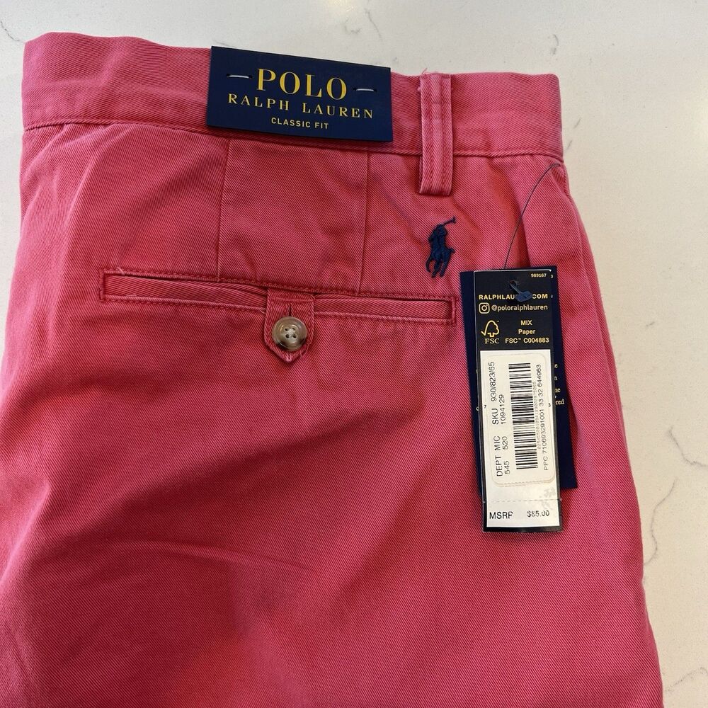 NWT Polo Ralph Lauren Classic Chino Pant‎ 33x32 Salmon Preppy Classic Timeless